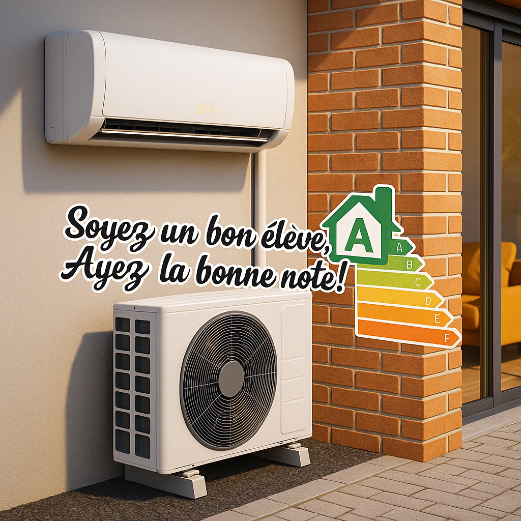 Unité extérieure d'une pompe à chaleur air-air installée sur un mur.